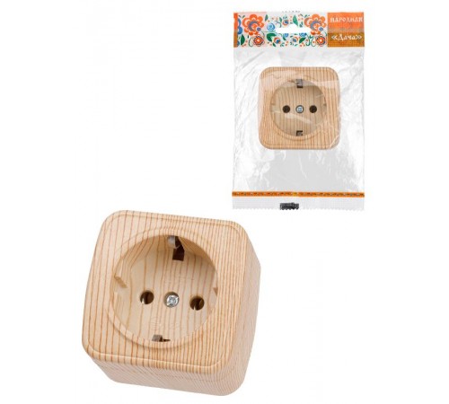 Розетка 2П+З открытой установки IP20 16А, сосна "Дача" Народная  SQ1824-0038  TDM