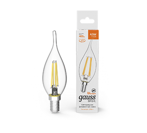 Лампа светодиодная Basic Filament Свеча на ветру 4,5W 400lm 2700К Е14 LED 1/10/50  1041115  Gauss