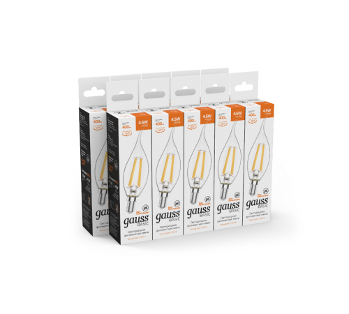 Лампа светодиодная Basic Filament Свеча на ветру 4,5W 400lm 2700К Е14 LED 1/10/50  1041115  Gauss