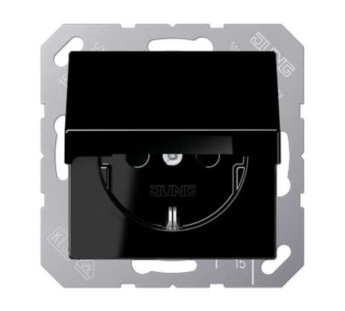 Штепсельная розетка SCHUKO 16A 250V~ с защитой от детей; с крышкой; термопласт; черная  A1520BFKIKLSW  Jung