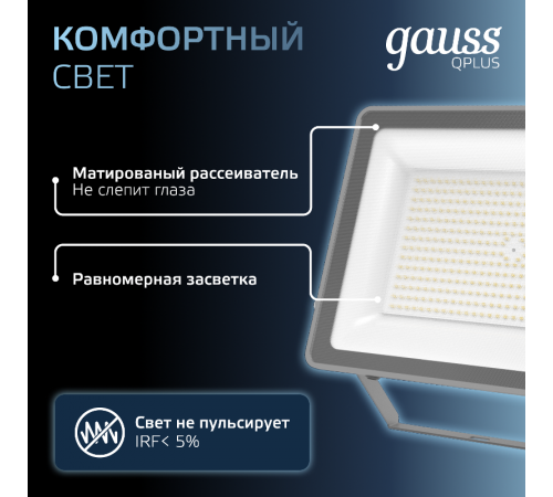 Прожектор светодиодный Qplus 150W 18000lm 6500K 175-265V IP65 графитовый LED 1/4  690511150  Gauss