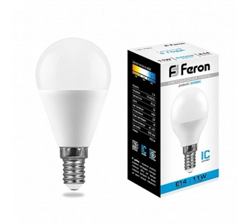 Лампа светодиодная LB-750 (11W) 230V E14 6400K G45  25948  FERON