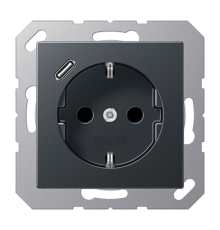 Розетка SCHUKO® с USB-зарядным устройством, тип С; термопласт; матовый антрацит  A1520-18CANM  Jung
