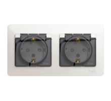 Glossa Перламутр Розетка 2-ая с з/к, со шторками (в сборе), IP44  GSL000647  SE