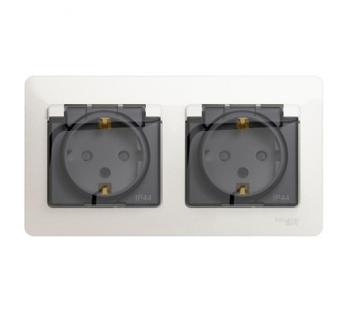 Glossa Перламутр Розетка 2-ая с з/к, со шторками (в сборе), IP44  GSL000647  SE