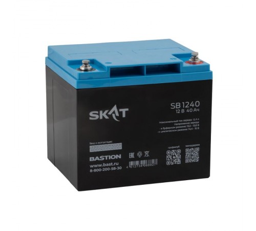 SKAT SB 1240 АКБ свинцово-кислотная тип AGM 12V 40Ач Iзар.12А, клеммы под болт М6  2538  Бастион