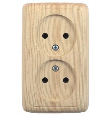 Розетка открытой установки, двухместная, со шторками, с изолирующей пластиной, цвет сосна  РА16-144-02  HEGEL