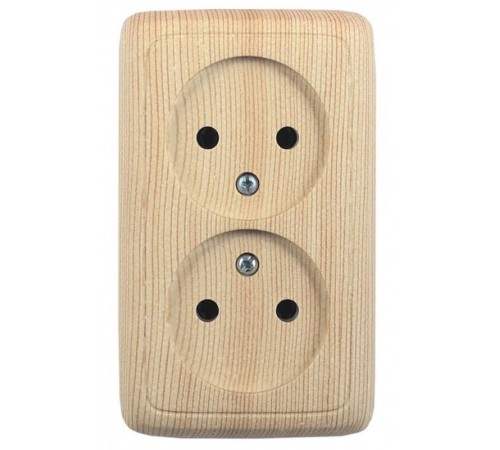 Розетка открытой установки, двухместная, со шторками, с изолирующей пластиной, цвет сосна  РА16-144-02  HEGEL