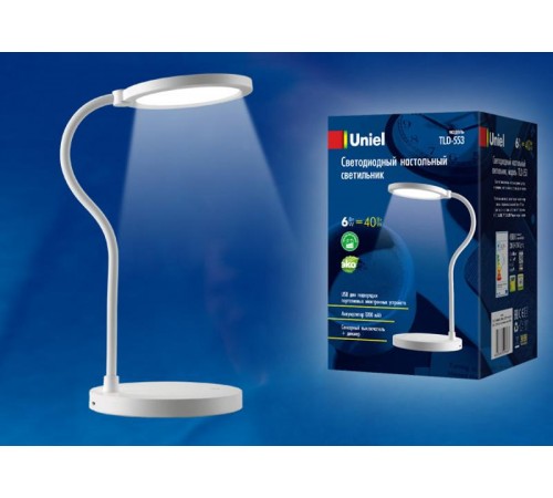 Светильник настольный TLD-553 White/LED/400Lm/4500K/Dimmer/USB 6W акк 1200mAh сенсор Белый  UL-00003338  Uniel