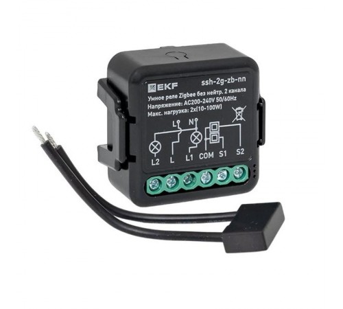 Умное реле в подрозетник 2-канальное без нейтрали Zigbee EKF Connect Select  ssh-2g-zb-nn  EKF