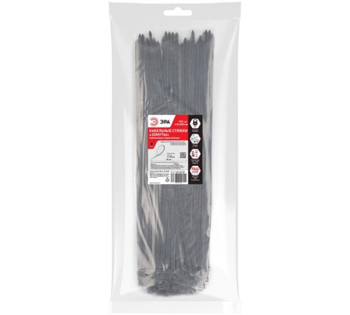 Кабельная стяжка ЭРА NO-225-188 (хомут) нейлоновая 4.8 х 450 мм чёрная (100 шт/уп) Б0066004ЭРА