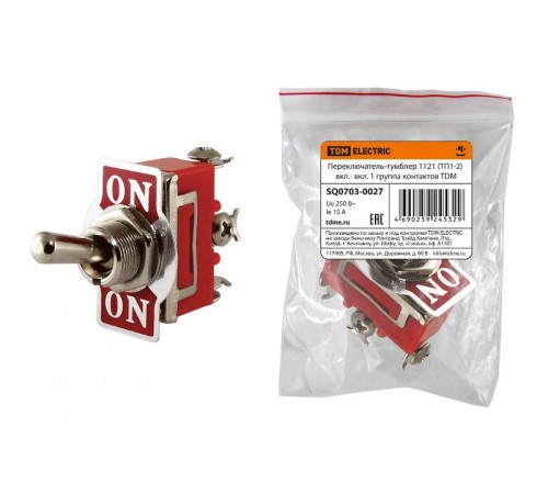 Переключатель-тумблер 1121 (ТП1-2)  вкл.- вкл. 1 группа контактов  SQ0703-0027  TDM