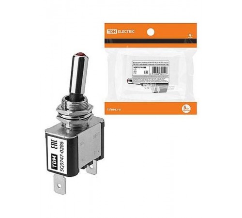 Выключатель-тумблер ASW-07D 1P 12В AC/DC 25А (3c) ON- OFF с фиксацией с красной LED подсветкой   SQ0747-0286  TDM