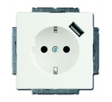 Розетка Schuko с устройством зарядным USB, 20 EUCBUSB-884-500, Future белый бархат, 16А, 700 мА,  2011-0-6182   2CKA002011A6182  ABB