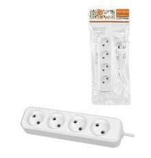 Удлинитель 4 гнезда, 1,5 метра, б/з, 10 А, 2400 Вт, белый, НАРОДНЫЙ  SQ1303-1315  TDM