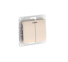 Glossa Бежевый Выключатель 2-клавишный с подсветкой, сх.5а, 10АХ, механизм, быстрозажимные клеммы  GSL000253S  SE