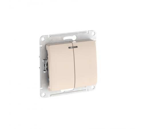 Glossa Бежевый Выключатель 2-клавишный с подсветкой, сх.5а, 10АХ, механизм, быстрозажимные клеммы  GSL000253S  SE