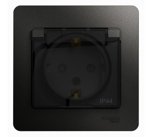 Glossa Антрацит Розетка с заземлением со шторками с крышкой, 16А, IP44 (в сборе)  GSL000748  SE