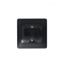 Glossa Антрацит Розетка с заземлением со шторками с крышкой, 16А, IP44 (в сборе)  GSL000748  SE