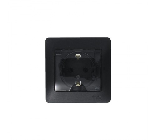 Glossa Антрацит Розетка с заземлением со шторками с крышкой, 16А, IP44 (в сборе)  GSL000748  SE