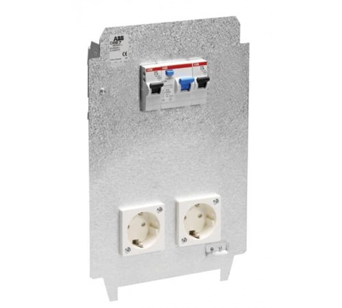 Панель монтажная CWB7, оцинкованная сталь, 2xSchuko, 2хВА 6А, ВДТ 30мА, клемма заземления  2CMA177371R1000  ABB