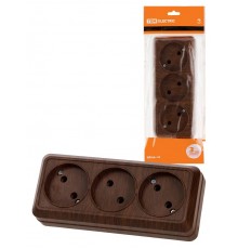 Розетка 3-х местная горизонтальная 2П открытой установки IP20 10A бук "Ладога"  SQ1801-0324  TDM