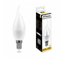 Лампа светодиодная LB-97 (7W) 230V E14 2700K свеча на ветру  25760  FERON