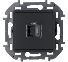 Inspiria Антрацит Устройство зарядное 2 местное с USB-разьемами A-C 240В/5В 3000мА С/У без рамки  673763  Legrand