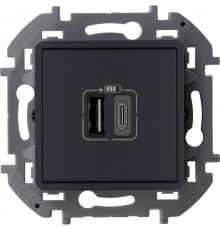 Inspiria Антрацит Устройство зарядное 2 местное с USB-разьемами A-C 240В/5В 3000мА С/У без рамки  673763  Legrand