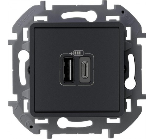 Inspiria Антрацит Устройство зарядное 2 местное с USB-разьемами A-C 240В/5В 3000мА С/У без рамки  673763  Legrand