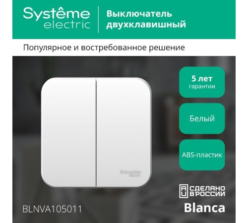 Blanca Белый О/У с изолирующей пластиной Выключатель 2-клавишный 10А, 250B  BLNVA105011  SE