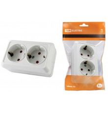 Розетка двойная 2П+З открытой установки с з/ш IP20 16А, белый "Ладога"   SQ1801-0062  TDM