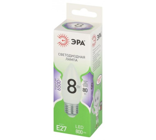 Лампа светодиодная  GREEN LINE LED B35-8W-865-E27 GL E27 8 Вт свеча холодный свет  Б0067136  ЭРА