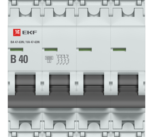 Выключатель автоматический четырёхполюсный 40А (B) 6кА ВА 47-63N PROxima M636440B  EKF