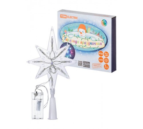 Декоративный элемент на ёлку светодиодный "Звезда" 9LED, 20см, мультиколор, 2хAA ,  SQ0361-0066  TDM ELECTRIC