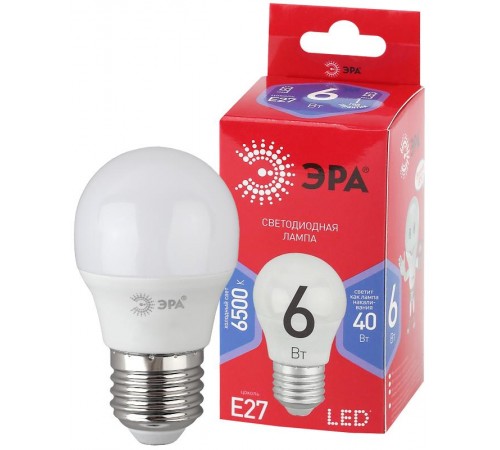 Лампа светодиодная RED LINE LED P45-6W-865-E27 R E27 / Е27 6Вт шар холодный дневной свет  Б0045357  ЭРА