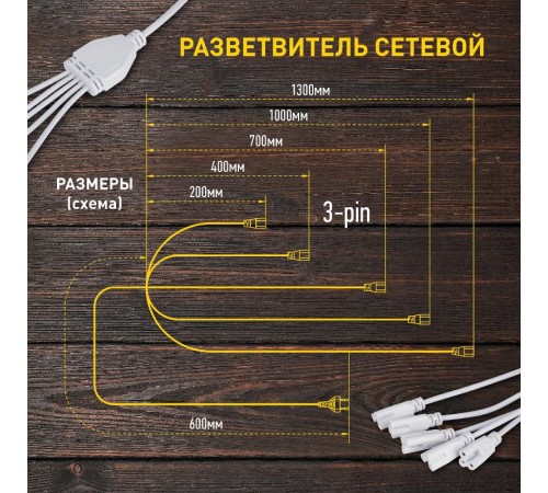 Разветвитель сетевой для фитолампы FITO 5х IEC C5 (3-pin) 2 м для подключения 5 светильников  Б0059055  ЭРА