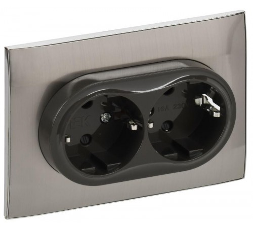 SKANDY Розетка 2-местная с з/к/ш 16А в сб. SK-R07N никель  SK-R24-16-K50-F  IEK