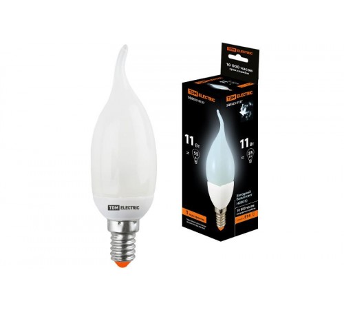 Лампа энергосберегающая КЛЛ 11Вт E14 840 cвеча на ветру СW (mini)  SQ0323-0137  TDM