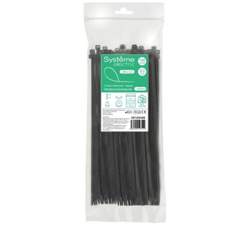 Стяжка кабельная 250х4.8 Чёрная (100шт)  IMT25048B  SE