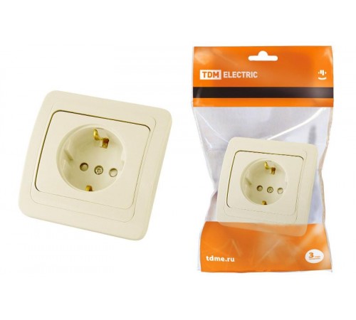 Розетка 2П+З 16А  c защитными шторками сл. кость "Валдай"  SQ1804-0124  TDM