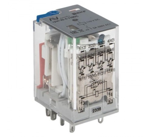 Реле промежуточное с кнопкой и мех. Индикацией RPAt 22/4 5A 110В DC  AVERES rpat-22-4-110DC EKF