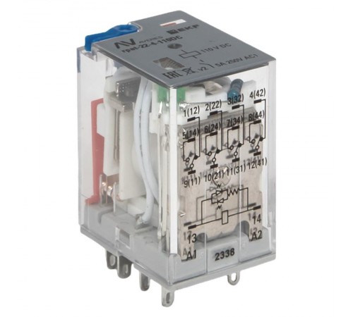 Реле промежуточное с кнопкой и мех. Индикацией RPAt 22/4 5A 110В DC  AVERES rpat-22-4-110DC EKF