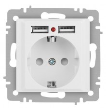 Розетка Intro Accent 6-410-01М , P+E Schuko со шторками, 16А-250В + 2хUSB, IP20, СУ, белый матовый  Б0063691  Intro