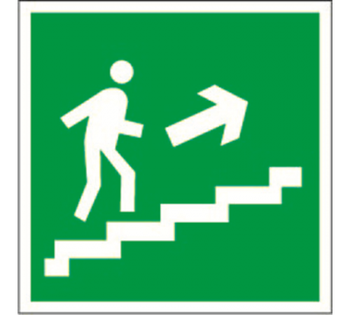 Знак безопасности BL-2915B.E15"Напр. к эвакуац. выходу по лестн. вверх (прав.)"  a16654  Белый свет