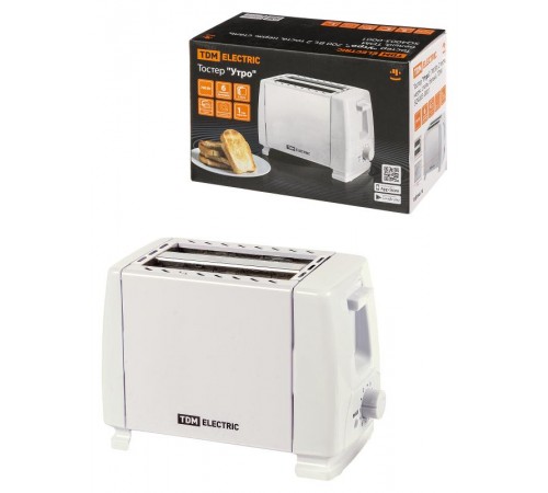 Тостер "Утро", 700 Вт, 2 тоста, нерж. сталь, белый, TDM  SQ4003-0001  TDM