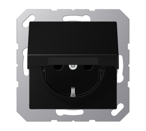 Розетка SCHUKO®, с защитой от детей, с крышкой; термопласт; черный матовый  A1520BFKIKLSWM  Jung