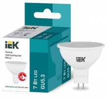 Лампа светодиодная LED 7Вт GU5.3 220В 4000К MR16 софит  LLE-MR16-7-230-40-GU5  IEK
