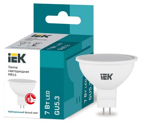 Лампа светодиодная LED 7Вт GU5.3 220В 4000К MR16 софит  LLE-MR16-7-230-40-GU5  IEK