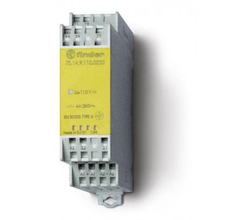 Модульное электромеханическое реле безопасности (реле с принудительным управлением контактами); 2NO+2NC 6A  7S1490240220PAS  Finder